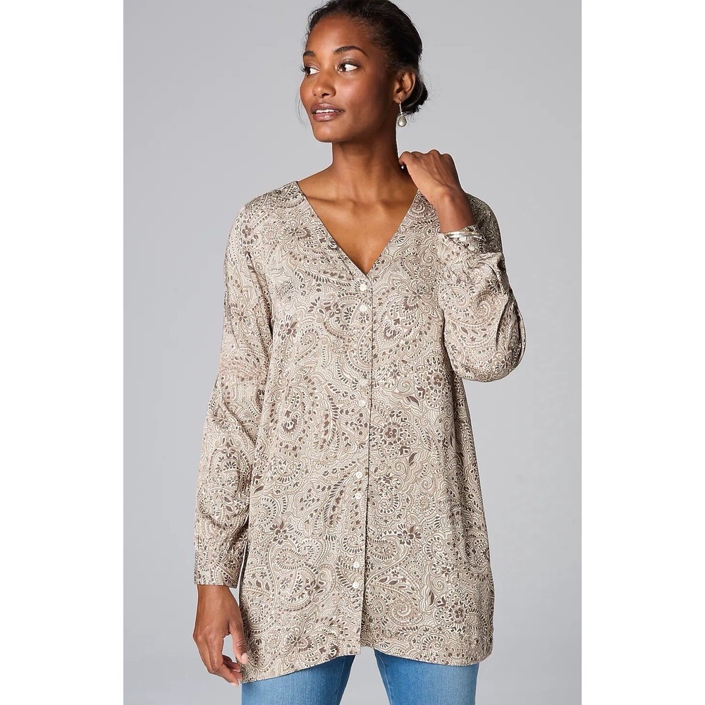 J. Jill PureJill Double Button Paisley Tunic Medium Earthy Cottagecore Casual